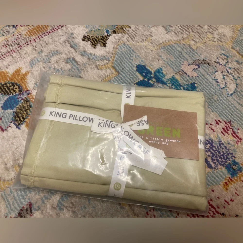 West Elm Green Get Little Greener Every Day 100% Organic Cotton King Pillowcase